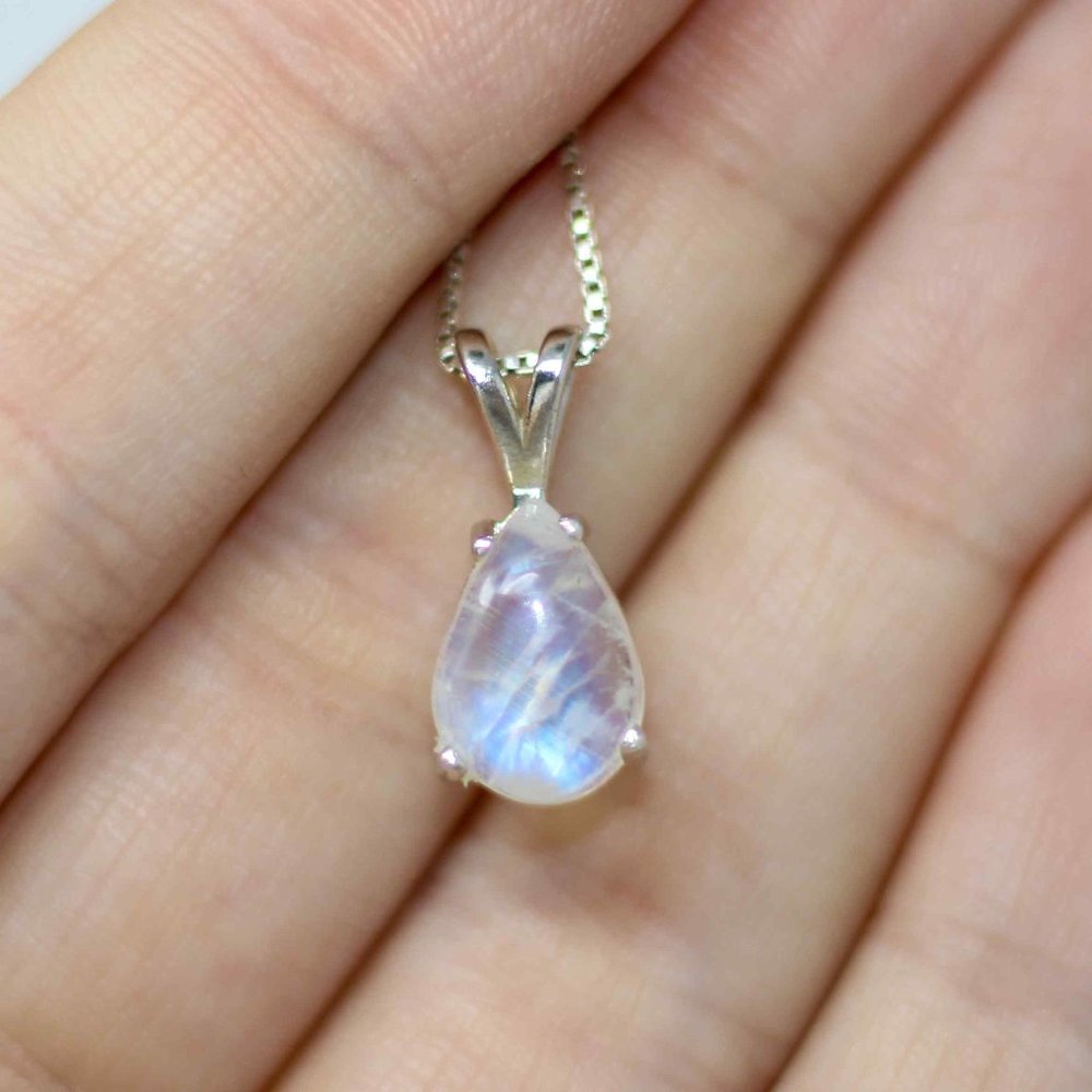 Handmade Rainbow Moonstone Necklace 925 Sterling Silver Pendant June Birthstone